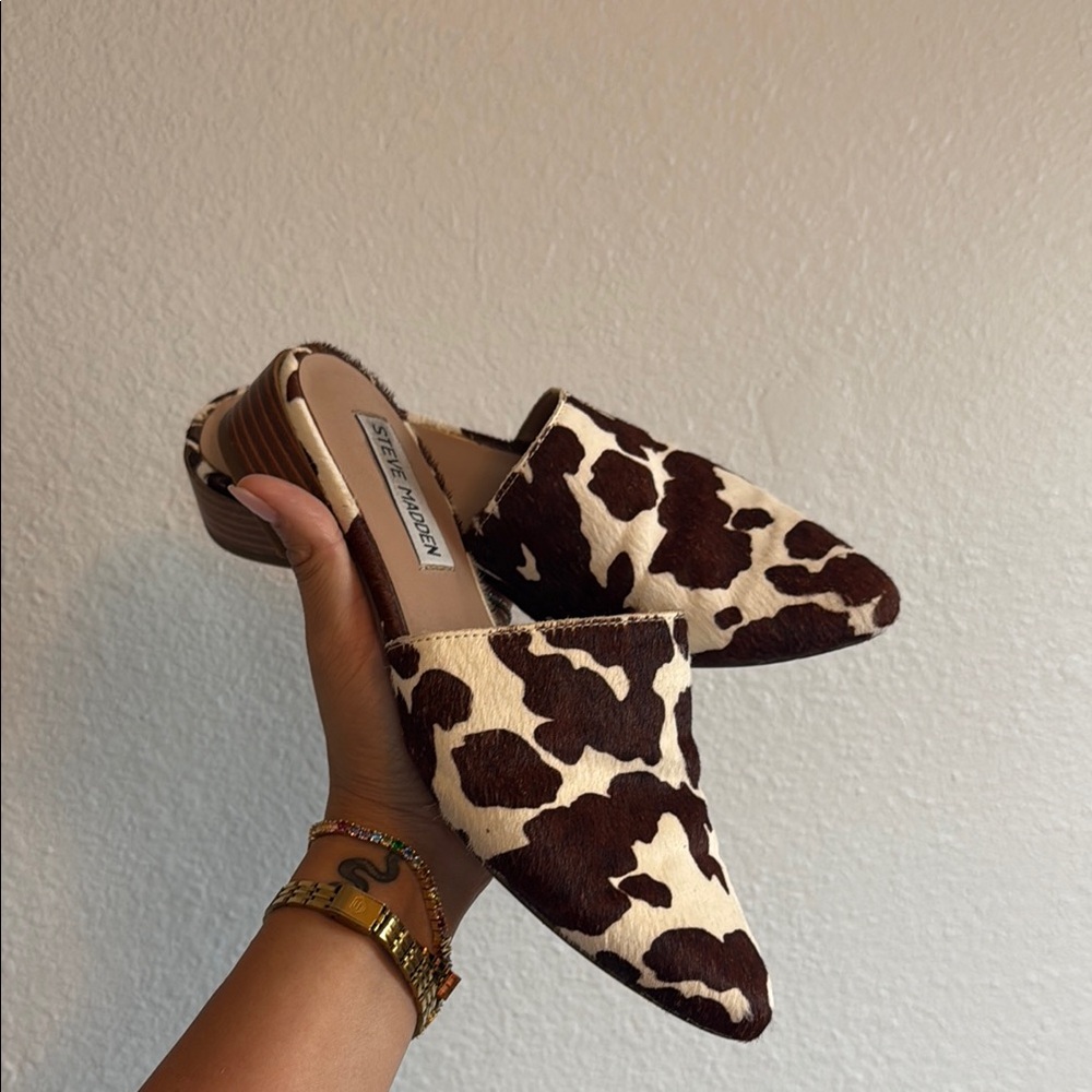 Steve Madden Brown and Cream Mules with Animal Print